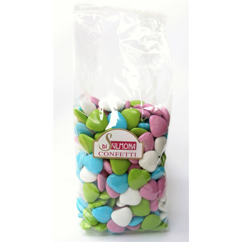 Sugared almonds from Sulmona - Chocolate Heart Shaped, Random Colours - 500 gr