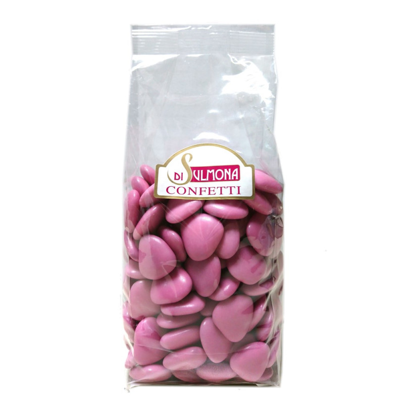 Sugared almonds from Sulmona - Chocolate Heart Shaped, Pink - 500 gr