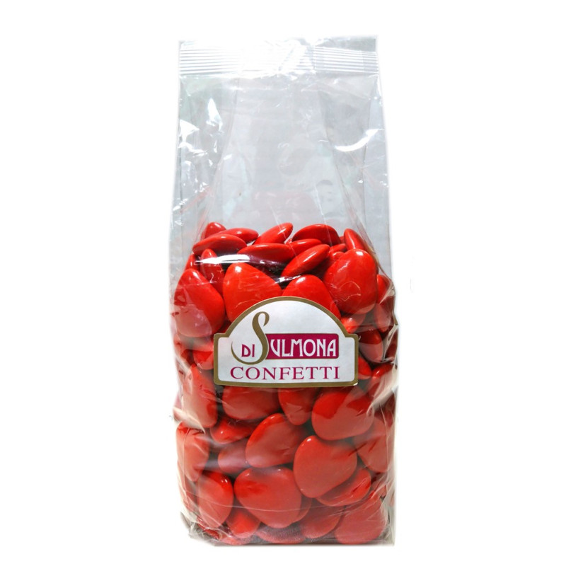 Sugared almonds from Sulmona - Chocolate Heart Shaped, Red - 500 gr