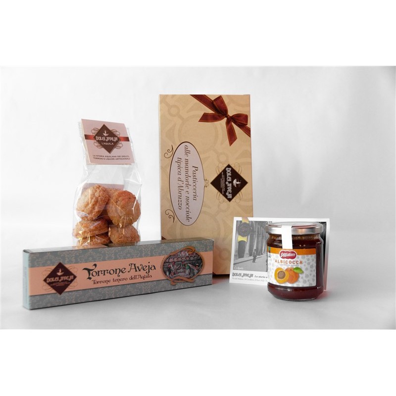 Gift Pack Divino - Classic Nougat from L'Aquila 200g, Amaretti Biscuits 200g, Apricot Extra Jam  220g - Dolci Aveja
