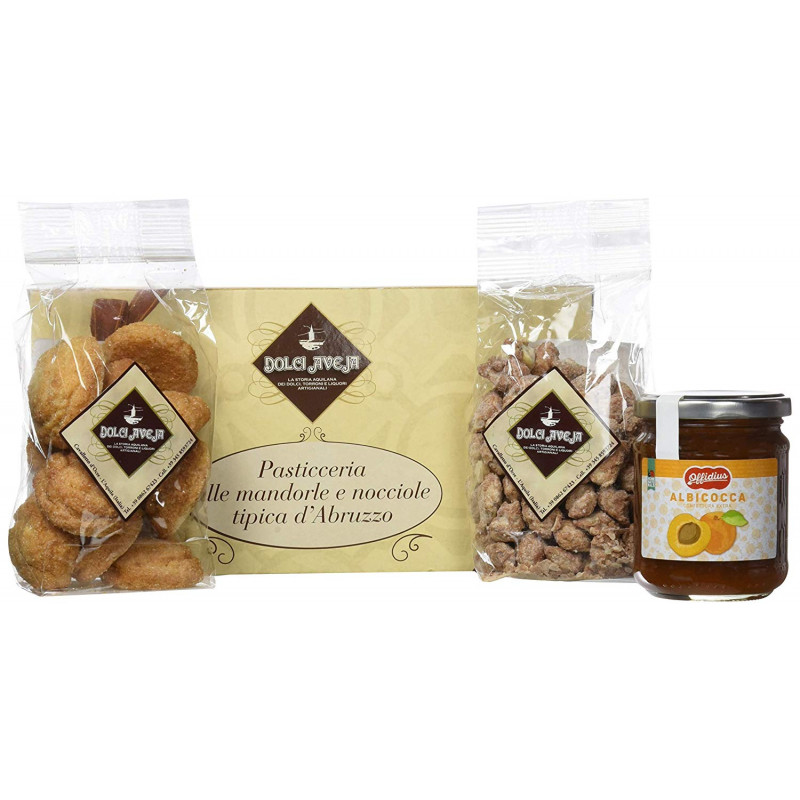 Gift Pack Goloso - Amaretti Biscuits 200g, Almond with Sugar 200g, Apricot Extra Jam 220g - Dolci Aveja Gift Pack Goloso - Amaretti Biscuits 200g, Almond with Sugar 200g, Apricot Extra Jam 220g - Dolci Aveja