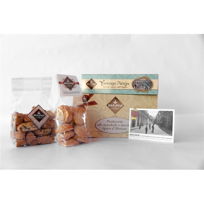 Pacco Gustoso - Torrone Classico Aquilano 200g, Amaretti 200g, Tozzetti Cantucci al Cioccolato 200g - Dolci Aveja