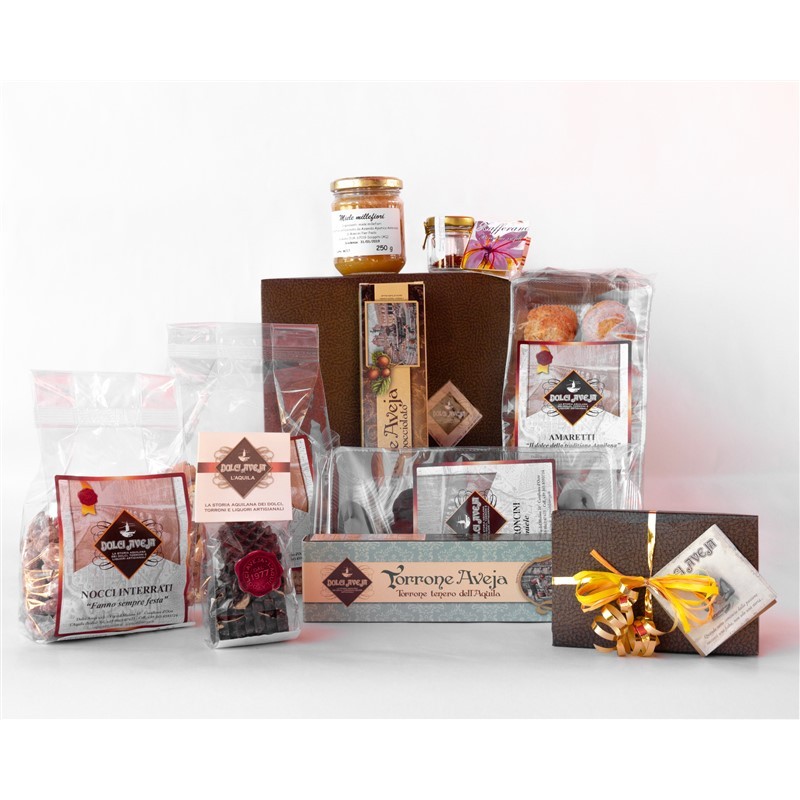 Gift Pack Maestoso - Biscuits Amaretti 350g, Little Nougat with Honey Miele 350g, Mixed Chocolates Stuffed 120g, Classico Nougat Gift Pack Maestoso - Biscuits Amaretti 350g, Little Nougat with Honey Miele 350g, Mixed Chocolates Stuffed 120g, Classico Nougat