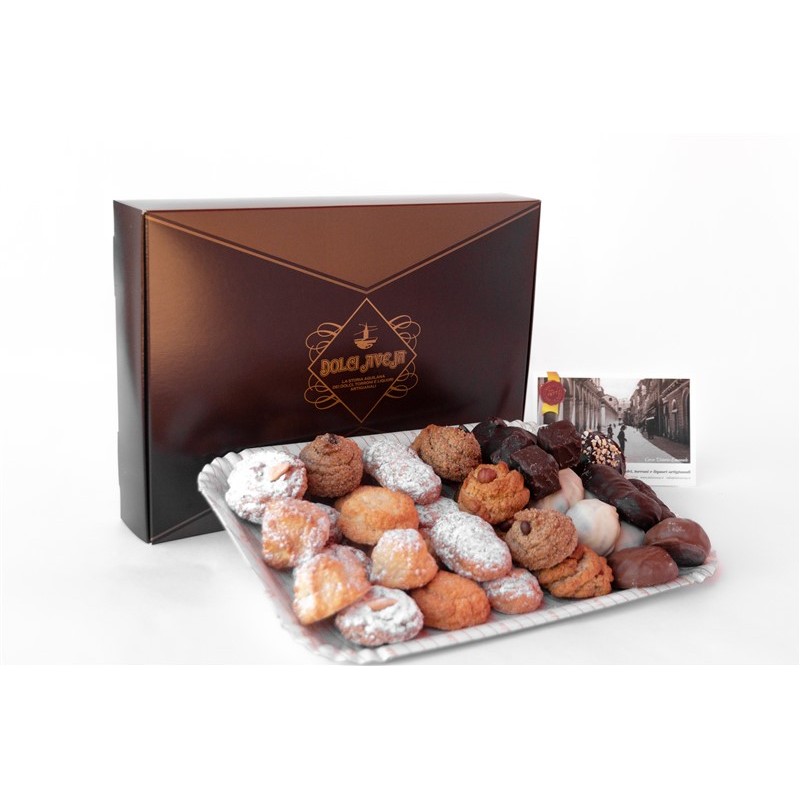Gift Pack Pasticceria - Decorated Box with 1Kg of Fine Mixed Pastry of Abruzzo with Almonds and Hazelnuts - Dolci Aveja