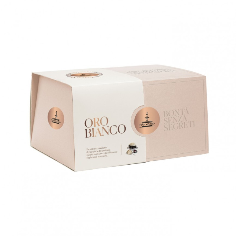 Panettone Oro Bianco, with cream of almond to spread, covered with white chocolate and almond leaves - 1000g - Fiasconaro