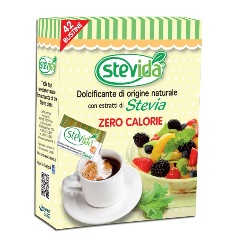 Stevida, Dolcificante di Origine Naturale a Base di Stevia in Bustine - 42pz - Novarese Zuccheri