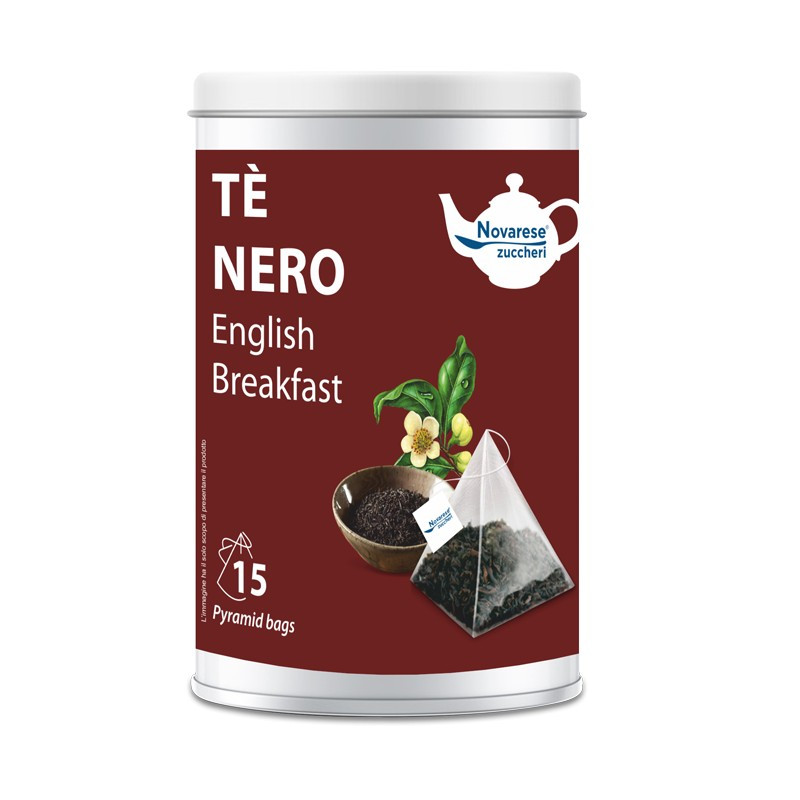 Tè Nero English Breakfast, Barattolo con 15 Filtri Piramidali da 2g - Novarese Zuccheri