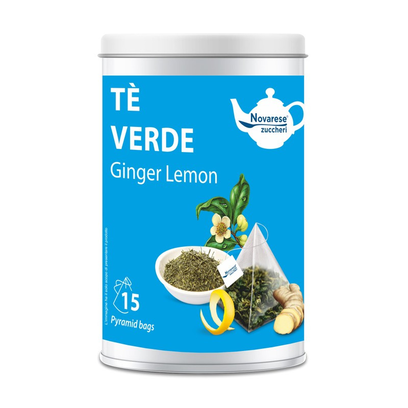 Tè Verde Ginger Lemon, Jar with 15 Pyramidal Filters of 2,25g - Novarese Zuccheri