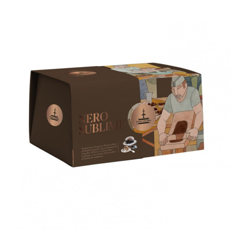 Fiasconaro - Panettone Nero Sublime con gocce cioccolato e fragoline 1000g