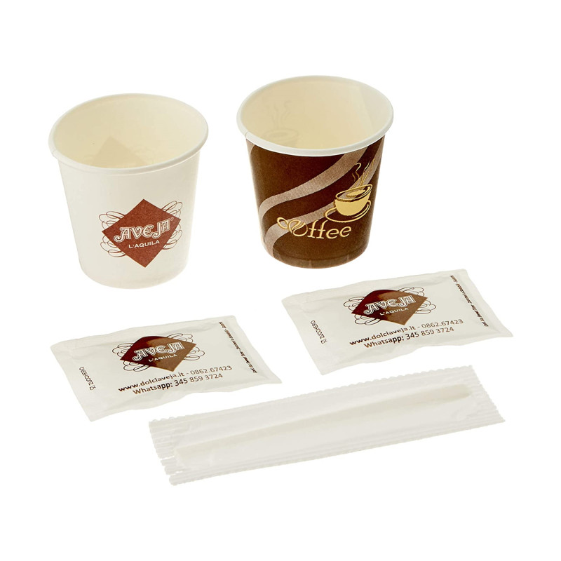 Kit da Caffè, Bicchierini di Carta, Zucchero, Palette - 100 pz - Dolci Aveja