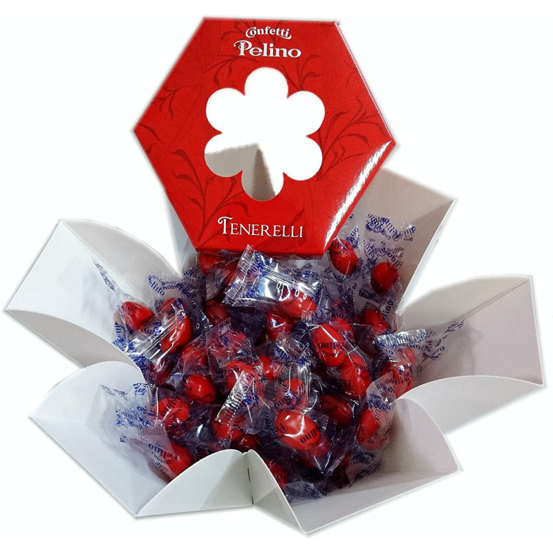 Confetti Pelino - Sugared Almonds "Ciocomandorla" - Red with Chocolate - 300 gr