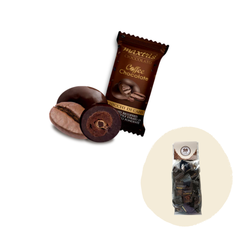 Chicchi di caffè ricoperti di cioccolato fondente - 100 gr