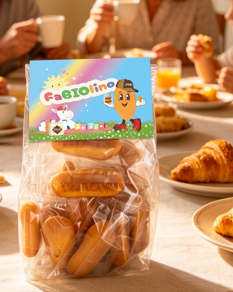 Sacchetto di FaBIOlino sulla tavola della colazione in famiglia